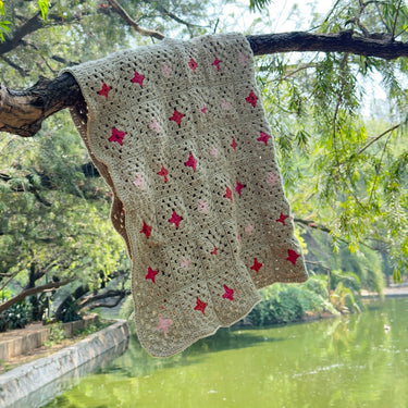 Granny Square Handmade Crochet Sofa Throw | side view