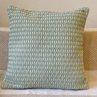 Ocean Green Threadwork Cotton Cushion Cover | Front View