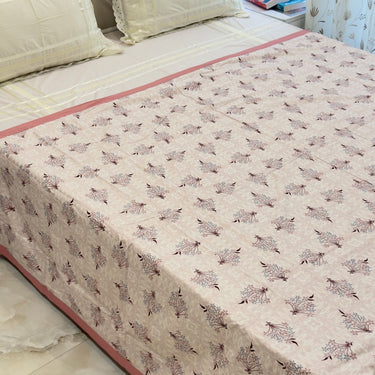 Pink Classic Floral Cotton Reversible Dohar | Overall View