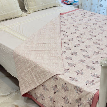 Pink Classic Floral Cotton Reversible Dohar | Reversible View