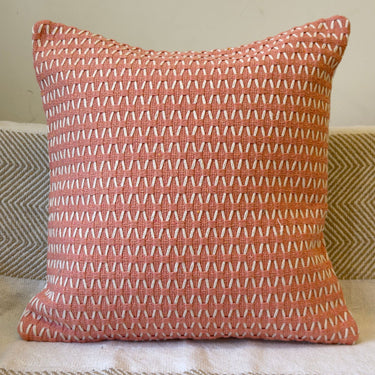 Pink Threadwork Cotton Cushion Cover | Front View