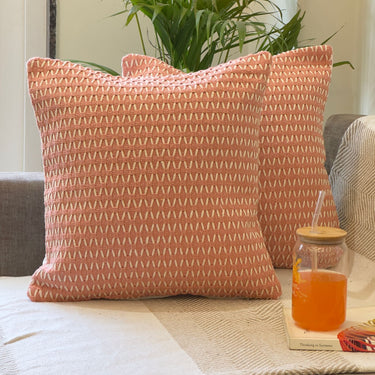 Pink Threadwork Cotton Cushion Cover | Overall View
