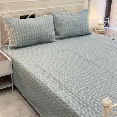 Reversible Soft Green Mul Cotton Bedcover Set | full view