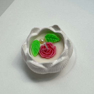Handmade Pink Rose Candle in Ceramic Base | Decorative & Gift-Ready