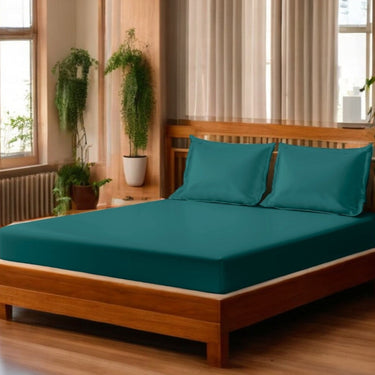400 thread count luxurious teal  king size bedsheet | overall view