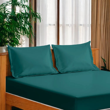 400 thread count luxurious teal  king size bedsheet | side view