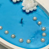 Handmade Ocean-Inspired Oval Candle with Seashells & White Floral Carvings | Luxury Centerpiece Top vew