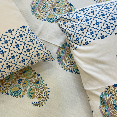 Aangan Handblock Slub Cotton Bedsheet King Size | focus view