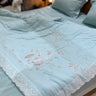 Azure Bloom Comforter | Luxurious Satin Comforter with Golden Floral Embroidery side view