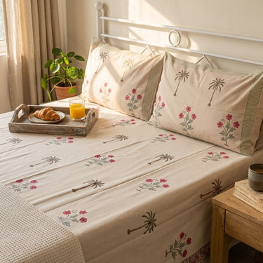 Baag Palm Handblock Slub Cotton Bedsheet King Size | Creative View