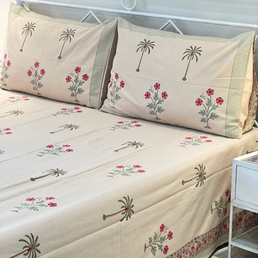 Baag Palm Handblock Slub Cotton Bedsheet King Size | full view