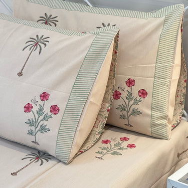 Baag Palm Handblock Slub Cotton Bedsheet King Size | side view