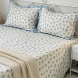 Baby Blue Floral Soft Cotton Feel Double Bed Bedsheet Set with Lace Detailed Pillow Covers (250 x 270 cm) | full angle view
