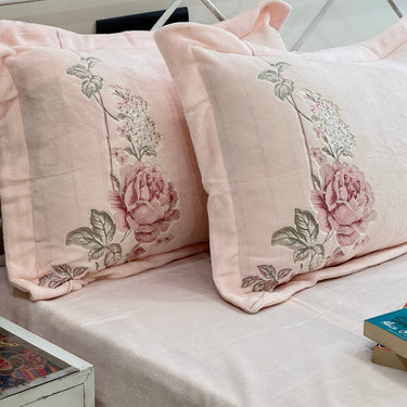 Baby Pink Embroidered Warm Velvet Bedsheet Set | pillow view