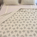 Beige Floral Cotton Reversible Dohar | Top View  