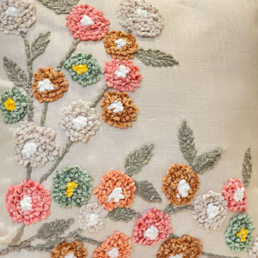 Beige Garden Floral Embroidered Cushion Cover | Close View 
