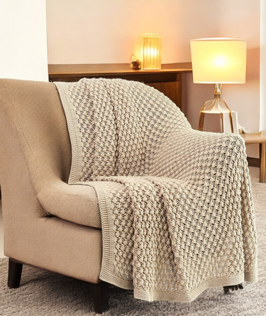 Beige Knitted Cotton Sofa Throw & AC Blanket | creative view