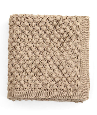 Beige Knitted Cotton Sofa Throw & AC Blanket | focus view