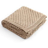 Beige Knitted Cotton Sofa Throw & AC Blanket | front view