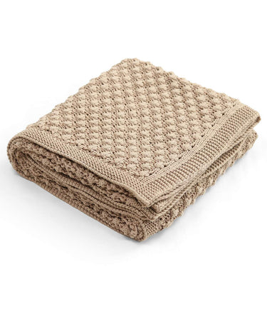 Beige Knitted Cotton Sofa Throw & AC Blanket | front view