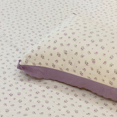 Blackcurrant Waffle Cotton Feel Double Bed Bedsheet Set with Soft Comfort Layer & Lace Detailed Pillow Covers (250 x 270 cm) | focus view | butterbed
