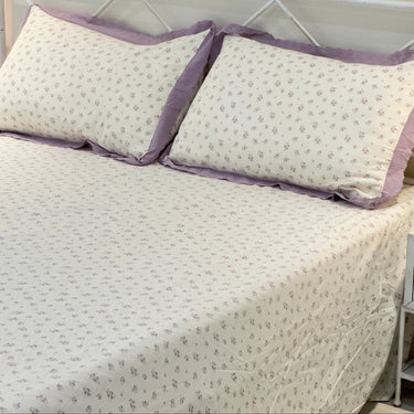 Blackcurrant Waffle Cotton Feel Double Bed Bedsheet Set with Soft Comfort Layer & Lace Detailed Pillow Covers (250 x 270 cm) | full view | butterbed