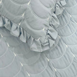 Blue 3-piece quilted bedcover set with frilled pillow covers | frills view