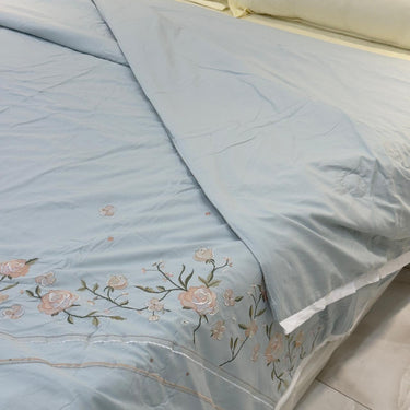Blue Embroidered AC Comforter | Double | Front view