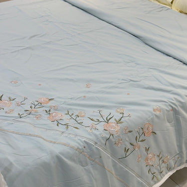 Blue Embroidered AC Comforter | Double | full view