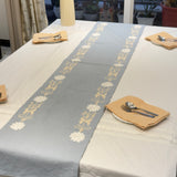 Blue Embroidered Floral Table Runner | full view
