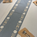 Blue Embroidered Floral Table Runner | top view