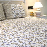 Blue Fern Handblocked Jute Cotton Bedsheet | focus view