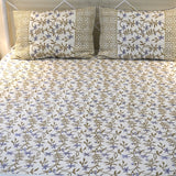 Blue Fern Handblocked Jute Cotton Bedsheet | front view