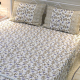 Blue Fern Handblocked Jute Cotton Bedsheet | full view