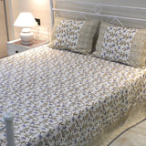 Blue Fern Handblocked Jute Cotton Bedsheet | side view