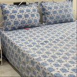 Blue Floral 400 TC Cotton Bedsheet Set overall view