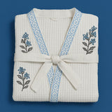 Blue Floral Adult Handblocked Bathrobe | Fold View
