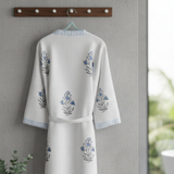 Blue Floral Adult Handblocked Bathrobe | Unisex | back view