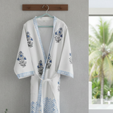 Blue Floral Adult Handblocked Bathrobe | Unisex | front view