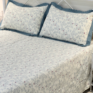 Blueberry Waffle Cotton Feel Double Bed Bedsheet Set with Soft Comfort Layer & Lace Detailed Pillow Covers (250 x 270 cm) | full view