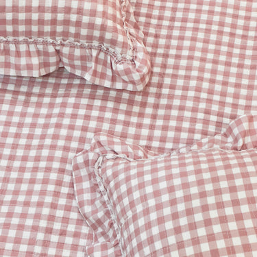 Blush Cottage Picnic Gingham Bedcover Set | Set of 5 closeup view