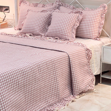 Blush Cottage Picnic Gingham Bedcover Set | Set of 5 overall view