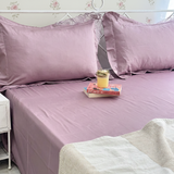 Blush Mauve Soft 400TC Bedsheet Set with rose lace | Satin Feel | full view
