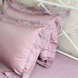 Blush Mauve Soft 400TC Bedsheet Set with rose lace | Satin Feel | side