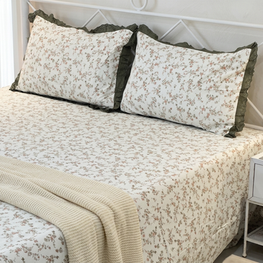 Blush Meadow Soft Cotton Feel Double Bed Bedsheet Set with Lace Detailed Pillow Covers (250 x 270 cm) | creative full view