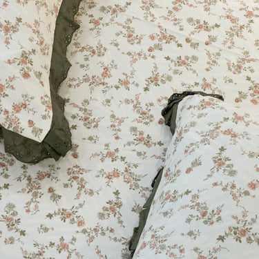 Blush Meadow Soft Cotton Feel Double Bed Bedsheet Set with Lace Detailed Pillow Covers (250 x 270 cm) | focus view