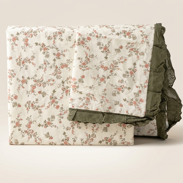 Blush Meadow Soft Cotton Feel Double Bed Bedsheet Set with Lace Detailed Pillow Covers (250 x 270 cm) | front studio view