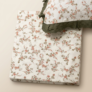 Blush Meadow Soft Cotton Feel Double Bed Bedsheet Set with Lace Detailed Pillow Covers (250 x 270 cm) | top studio view