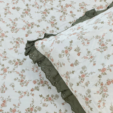 Blush Meadow Soft Cotton Feel Double Bed Bedsheet Set with Lace Detailed Pillow Covers (250 x 270 cm) | top view