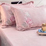 Blush Pink Embroidered Warm Bedsheet Set focus view